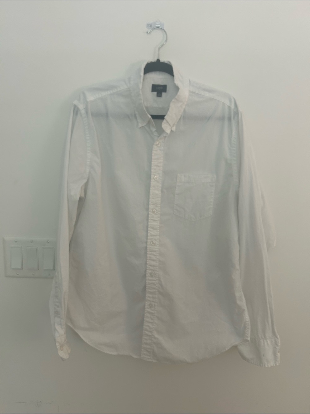 J Crew Womens White Button Front Shirt Large 100% Cotton Long Sleeve